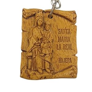 Santa Maria La Real Najera Spain Mary Infant Jesus Resin Fob Keychain Vintage